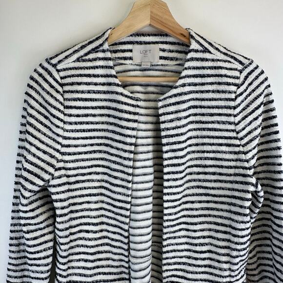 Loft Black and White Striped Open Front Cardigan Sweater Blazer Womens XS Petite - Picture 2 of 13